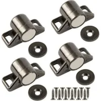 Loquet Magnétique En Alliage De Zinc Noir – Lot De 4 – Pour Portes Coulissantes, Armoires Et Tiroirs – Installation Rapide Avec Accessoires Inclus