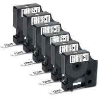 6x Ruban Pour Étiqueteuse Compatible Pour Dymo D1 45013 S0720530 45013s Rubans D'Étiquettes Pour Dymo Labelmanager 160 100 150 120p 200 280 220p , 12mm X 7m（noir Sur Blanc）