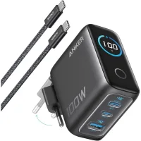 Cargador De Pared Anker 100 W Con 2 Usb-c Y 1 Usb-a, Pantalla Digital, Negro