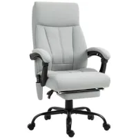 Silla De Oficina - Función De Masaje Y Respaldo Reclinable 155° - Microfibra - Gris Claro (65x74x111-119cm)