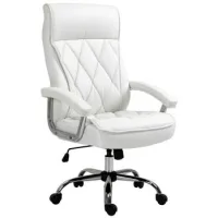 Silla De Oficina - Ergonómica Con Función De Inclinación - Piel Sintética Y Metal - Blanco (66x69x121cm)