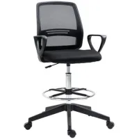 Silla De Oficina - Alta Con Reposapiés Ajustable - Metal Y Malla - Negra (59,5x60x102,5-126cm)