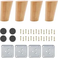 Juego De 4 Patas De Madera De Roble Para Muebles – Altura: 8 Cm – Capacidad: 100 Kg – Accesorios Incluidos Para Una Instalación Rápida