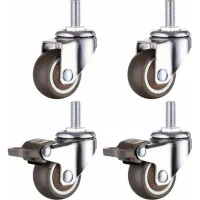 Roulette Pivotante Robuste En Caoutchouc À Tige Filetée M8 Pour Chariot À Main, Tables De Travail, Roues Meuble, 1.5 Inch, Diamètre Du Filetage : 8mm, Longueur 20mm, 2pcs Avec Frein + 2pcs Sans