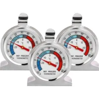 3 Pcs Thermomètre Réfrigérateur Grand Cadran En Acier Inoxydable De Température Pour Congélateur Refroidisseur Avec Crochet Suspension Et Support (3pcs)