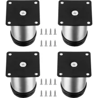 Bravix 4 Pièces Pieds De Meubles Réglables, Pied De Table Reglable Hauteur Métal, Pieds Meuble Cuisine, Pieds De Meubles Armoires Étagères Table Acier Inoxydable, Avec Vis (50x80mm, Argent)
