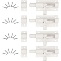 Bravix 4 Pièces Verrou De Porte, Verrou Porte Interieure Avec 24 Vis ， Loquet Porte Coulissante, Loquet De Porte, Verrou Targette, Loquet Coulissant, Pour Portail De Jardin, Cabanon, Wc (blanc)