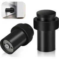 Bravix Lot De 2 Butées De Porte Noires Très Résistantes En Acier Inoxydable - Protection Murale Décorative En Caoutchouc Solide Pour Plinthes - 65 Mm