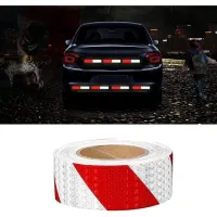Bravix Ruban Réfléchissan Rouge Et Blanc 25m X 5cm Bande Reflechissante Autocollante, Ruban Réfléchissant Adhésif, Autocollants Réfléchissants, Ruban Avertisseur Réfléchissant Blanc Ruban De Signalisa