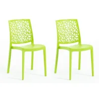 Set De 2 Sillas De Resina Con Fibra De Vidrio, Apilables Para Interiores O Exteriores Verde Lima - Anna