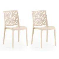 Set De 2 Sillas De Resina Con Fibra De Vidrio, Apilables Para Interiores O Exteriores Crema - Dafne
