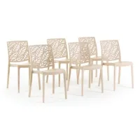 Set De 6 Sillas De Resina Con Fibra De Vidrio, Apilables Para Interiores O Exteriores Crema - Dafne