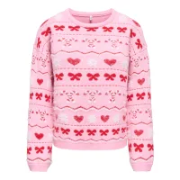 ONLY Jersey 'ONLXMAS SNOWIE'  rosa / rojo / blanco