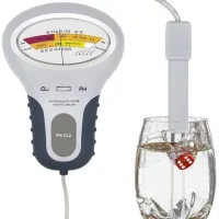 Testeur Ph - Testeur Chlore - Analyseur Qualité Eau Piscine Spa Familiale - Écran Lcd Grand Format - Précision ±0,1 Ph / ±0,2 Ppm Cl2 - Livré Avec Étui Et Solution D'Étalonnage ×2