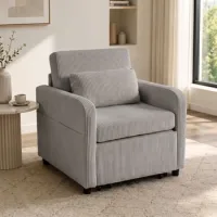 Homcom Sofá Cama 1 Plaza Convertible, 3 En 1, Sillón Cama De Pana Con Respaldo Ajustable, Almohada Extraíble, Para Salón, Dormitorio, Gris