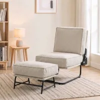 Homcom Sillón Con Reposapiés, Respaldo Ajustable, Sillón De Lectura De Pana Con Asiento Ancho, Acolchado Grueso, Estructura De Acero, Butaca, Crema