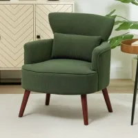 Homcom Sillón Relax, Sofá Individual De Pana, Butaca De Salón Moderna Con Cojín, Reposabrazos, Patas De Madera, Para Dormitorio, Oficina, Verde