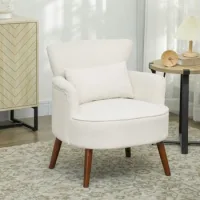 Homcom Sillón Relax, Sofá Individual De Pana, Butaca De Salón Moderna Con Cojín, Reposabrazos, Patas De Madera, Para Dormitorio, Oficina, Crema