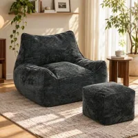 Homcom Sillón De Suelo Con Reposapiés, Sillón De Lectura En Chenilla Sin Estructura, Con Respaldo, Reposabrazos, Acolchado Grueso, Sin Montaje, Gris