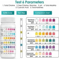6 En 1 Bandelettes Piscine Brome Spa, Languettes Ph Piscine Bandes Test Qualité D'Eau Sur Chlore Brome Alcalinité Acide Cyanurique Dureté Du Liquide Testeur Générale (100pcs)