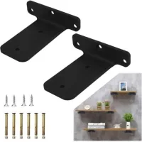 Bunthaus Equerre Etagere Murale 10 Cm, 2 Pièces Equerre Charge Lourde Support Etagere Invisible Équerre Industrielle Avec Vis Equerre Etagere Murale Métal Pour Étagère Déco Salon Chambre, Noir
