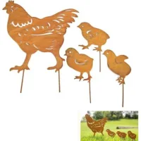 Bunthaus 4 Pièces Bouchon De Jardin Pour Poulet Figure D'Animal Pour Jardin Silhouettes De Poulet En Métal Poulet Rouillé Jardin Poulet Poulet Jardin Art Décoratif Pour Terrasse Et Balcon