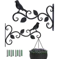 Bunthaus Lot De 2 Supports De Panier À Suspendre Pour Extérieur, 30,5 Cm, Crochets Décoratifs En Métal Pour Plantes Suspendues, Mangeoires À Oiseaux, Lanternes (3 Feuilles), Noir, 30cm L X 19cm H