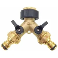 Bunthaus Laiton 2 Voies Tap Connector Adaptateur Double Tap Jardin Adaptateur Tap Avec Individuelles Marche/arrêt Vannes Pour Accueil Cuisine Jardin De Plein Air