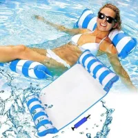 Bunthaus Hamac Flottant Pour Piscine 130 Cm, Siège 4 En 1, Chaise Longue, Hamac, Flotteur Gonflable, Tapis De Plage Inclinable, Tapis De Jacuzzi