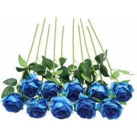 Bunthaus Fleurs Artificiel Soie Rose Fleurs Tige Unique Une Fausse Rose Réaliste Pour Le Bouquet De Mariage Arrangements Floraux Décoration,10pcs (bleu)