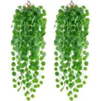 Bunthaus 2pcs Plantes Artificielles Plantes Suspendues Artificielles Faux Feuille Verte Lierre Vigne Plantes Murales Suspendue Faux Lierre Pour Jardin, Panier Suspendu, Couloir, Décoration Murale
