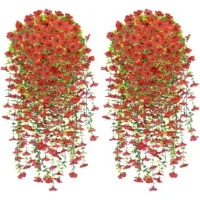 Bunthaus Fleur Artificielle Suspendue, 4 Pcs Fleur Artificielle Extérieur, 76cm Plantes Suspendues De Simulation, Fleurs Artificielles Tombante De Mariage Pour Balcon Jardin Et Patio D'Extérieur, Roug