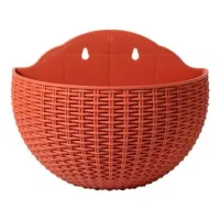 Bunthaus Petit Pot De Fleur Hydroponique Vert Foncé Imitation Rotin Suspendu, Pot De Fleur Semi-circulaire Sans Poinçonnage Suspendu Adapté À La Plantation De Décoration De Jardin