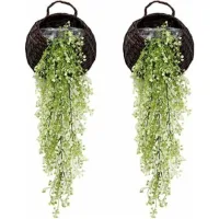 Bunthaus Lot De 2 Plante Fleurie Artificielle， Lierre Vigne Plante Artificielle Intérieur Exterieur Fleur Artificielles Pour Décoration Murale Et Jardin-85cm（vert Blanc）