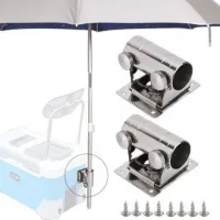 2 Pièces Réglable Support De Parasol En Acier Inoxydable Support De Parasol Pour Balcon Porte Parapluie Parasol De Pêche Porte Parapluie Avec Plaque De Montage Et Vis
