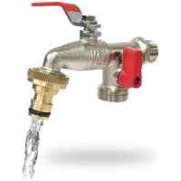 Bunthaus Robinet De Jardin Premium À Double Sortie 1/2" - 3/4"" Pinceau, Laiton, Argent"
