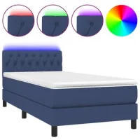 Maison Exclusive - Cama Box Spring Colchón Y Luces Led Tela Azul
