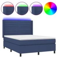 Maison Exclusive - Cama Box Spring Colchón Y Luces Led Tela Azul