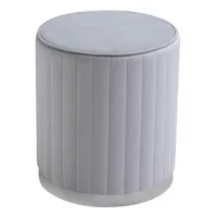 Puff De Terciopelo Acolchado Gris Claro Con Base Cromada En Plata- Ruby