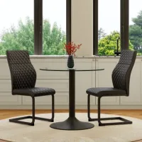 Conjunto De Mesa Y Sillas - Comedor - Cristal Y Metal - Negro Y Transparente (85x85x76cm)