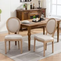 Juego De 2 Sillas - Mueble De Comedor - Madera Maciza Y Lino - Beige (59.5x49x95cm)