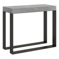 Consola Extensible Gris Hormigón Con Patas De Metal Antracita, 8 Plazas, 40 A 196 Cm Elatra-soporte 2 Pies-3 Alargaderas Finas