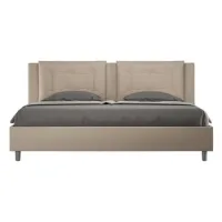 Cama Matrimonial Con Almacenaje Acolchada 200x210  Cuero Sintético Gris Paloma Annalisa