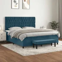 Vidaxl Cama Box Spring Con Colchón Terciopelo Azul Oscuro 180x200 Cm