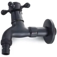 Bunthaus Robinet De Machine À Laver En Laiton Avec Bec D'Évier G1/2 - Robinet De Vadrouille À Poignée Croisée Antique Pour Lavabo Jardin (noir)
