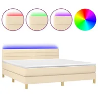Maison Exclusive - Cama Box Spring Con Colchón Y Led Tela Crema 1