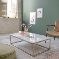 Mesa De Centro Rectangular De Mármol Y Metal Blanco