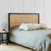 Cabecero De Cama De Madera De Mindi Maciza Y Ratán Negro 160 Cm