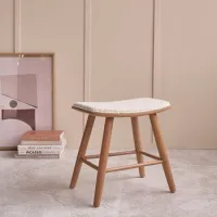 Taburete De Teca Maciza Con Asiento De Bouclette 45 Cm