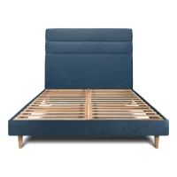 Cama De 90x200 Cm Con Cabecero De Línea - Tejido Lienzo Mate